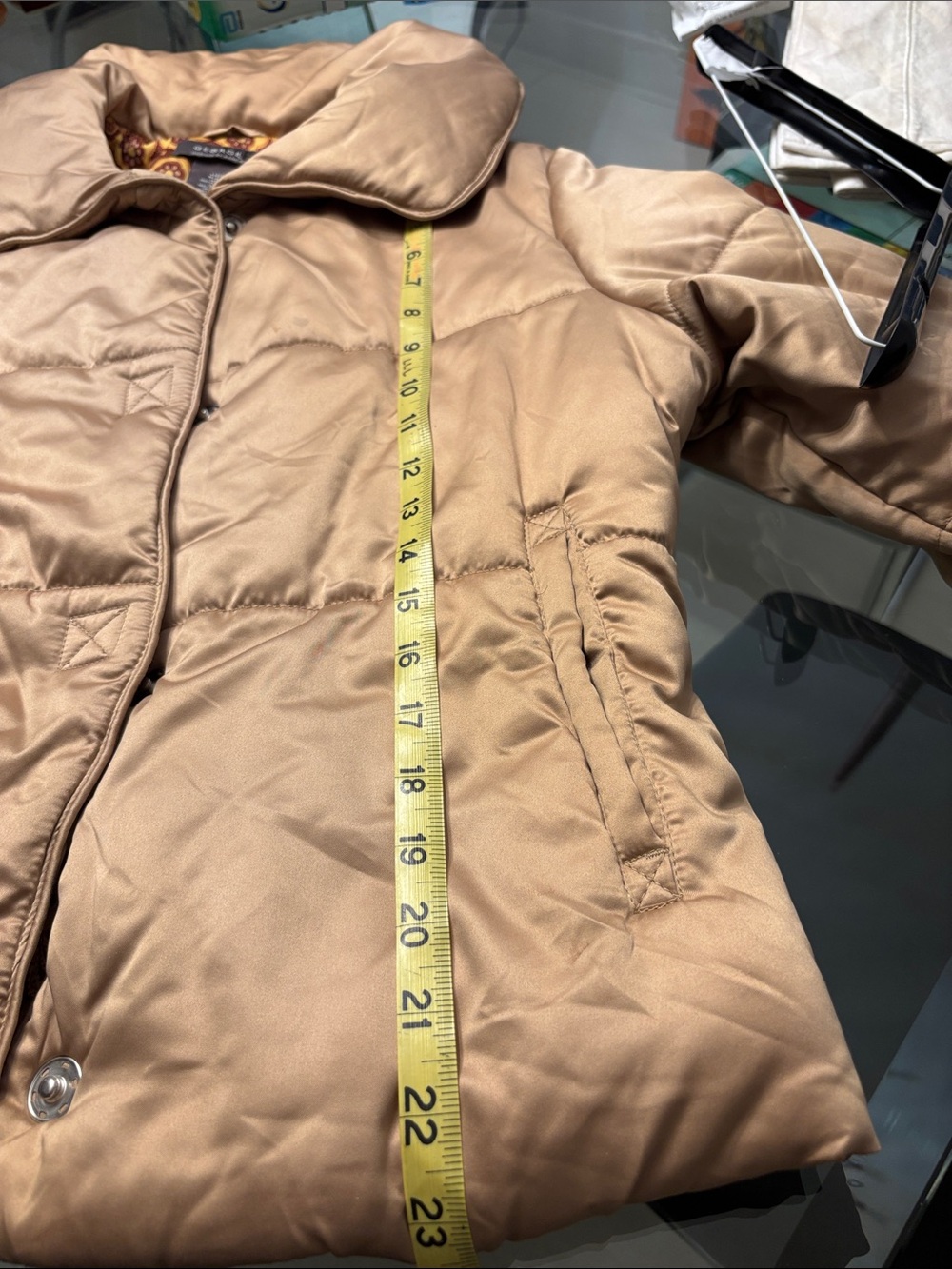 George Satin-Effect Quilted Puffer Jacket in Champagne/Gold, Snap Closure - Picture 8 of 12